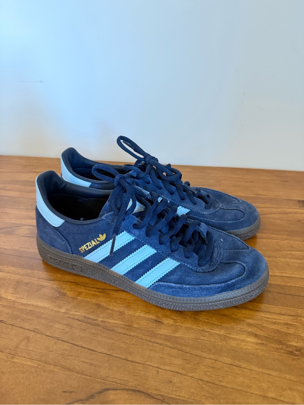 adidas Navy Suede Sneakers with Light Blue Stripes